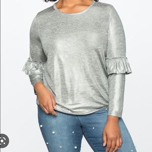 Sz 18/20 Eloquii Metallic Long Sleeve Ruffle Elbow Top